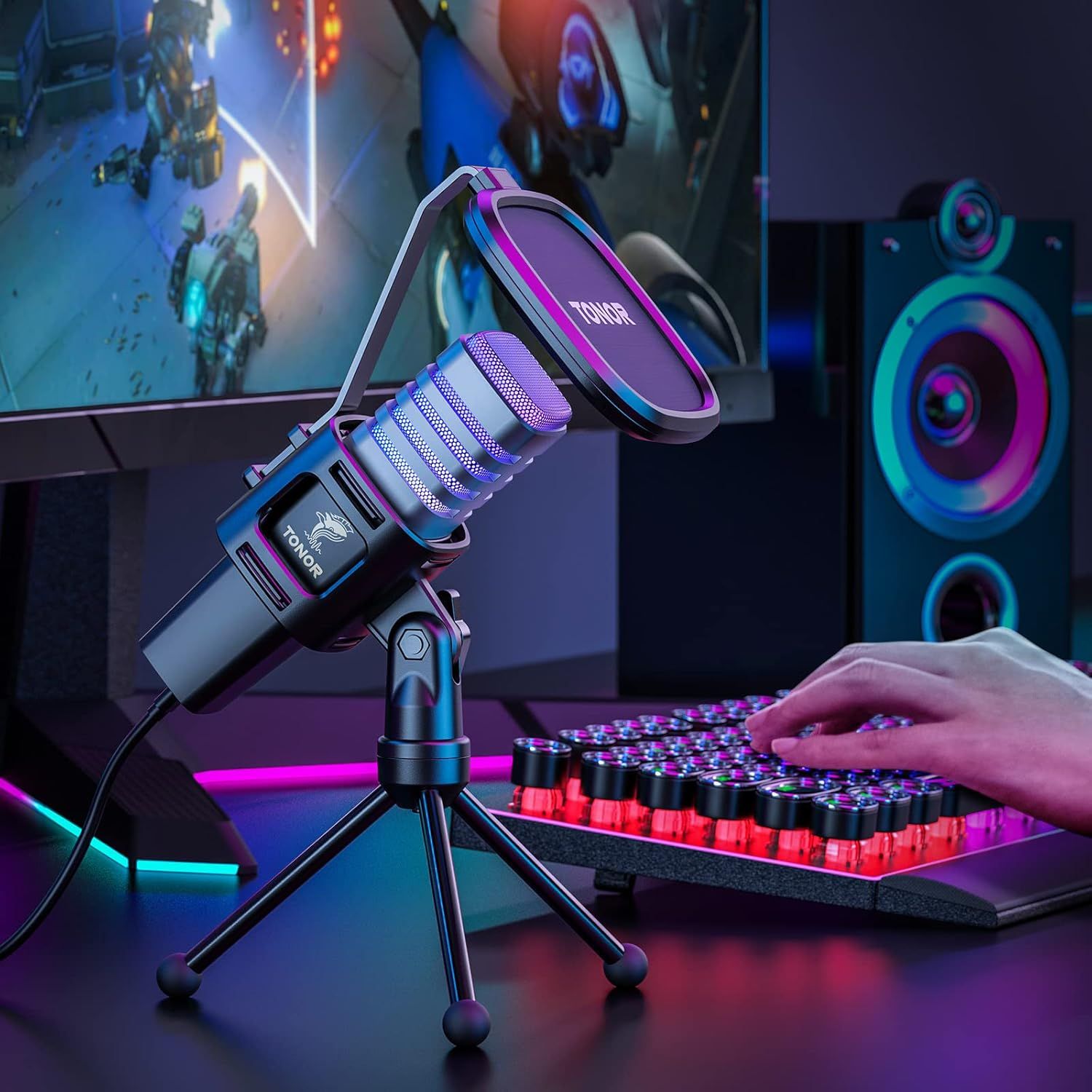 TONOR Gaming USB Mikrofon PC RGB do Gry, YouTube, Konferencji, Śpiewania.