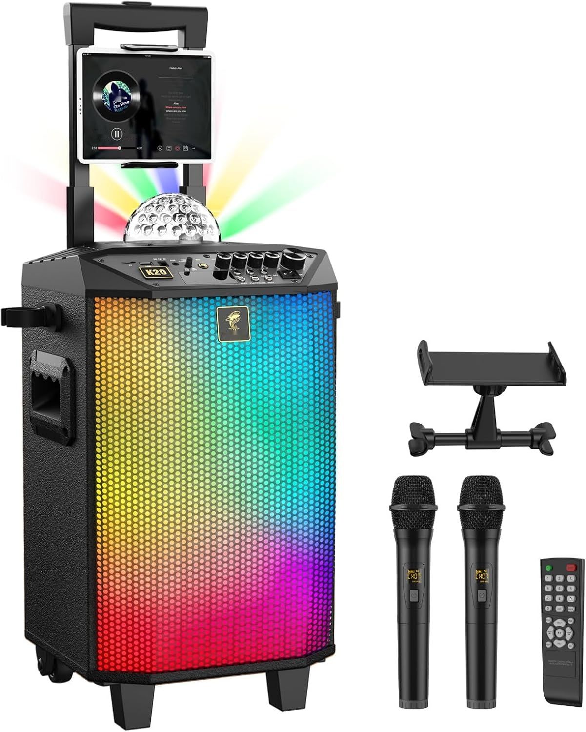 TONOR System PA z 2 mikrofonami Bluetooth, Boks muzyczny K20
