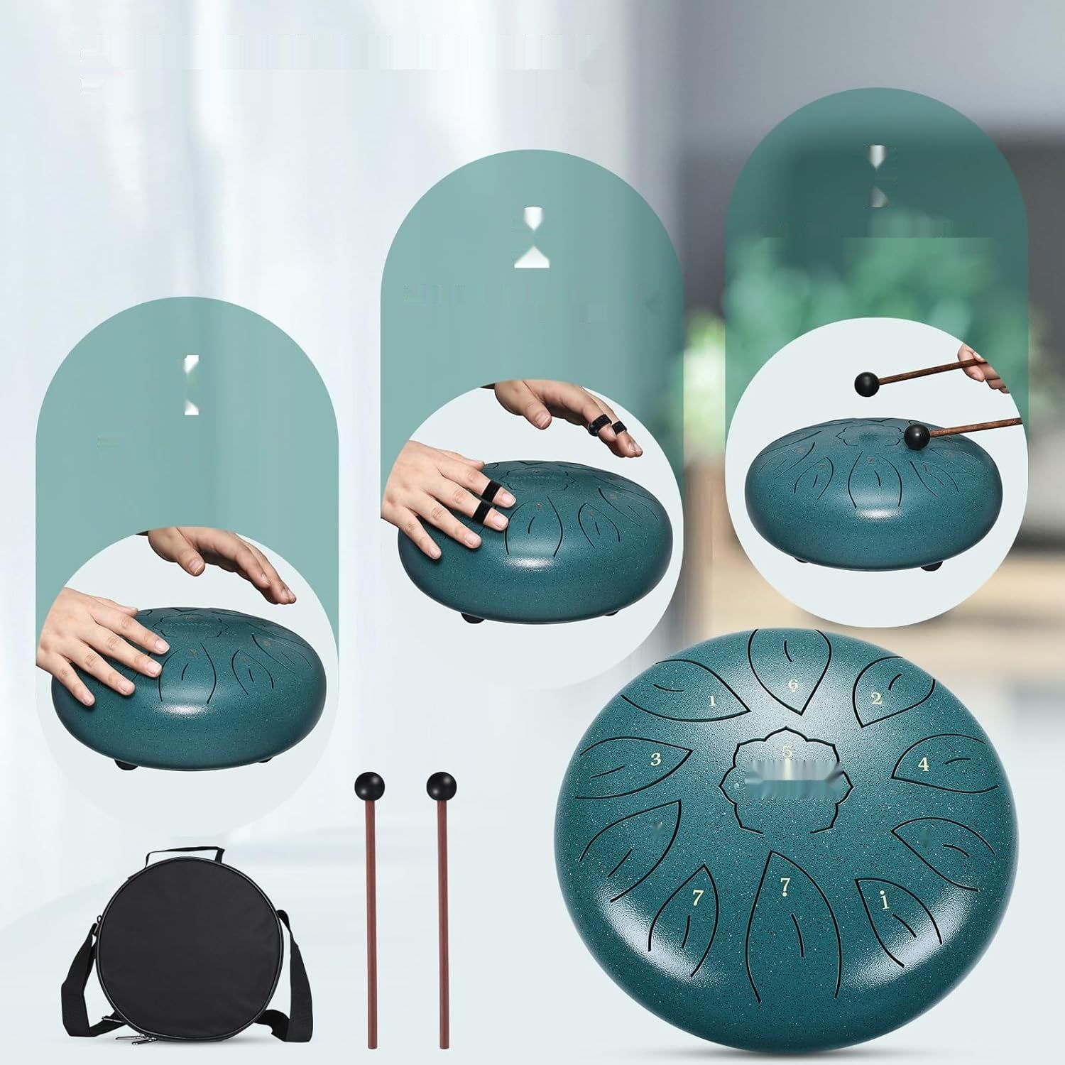 Asmuse Tongue Drum, 10-calowy, 11-dźwiękowy, C-durowy, z torbą podróżną