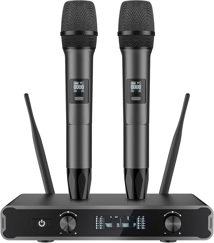 TONOR bezprzewodowe mikrofony dynamiczne, karaoke, UHF, 60M, szary