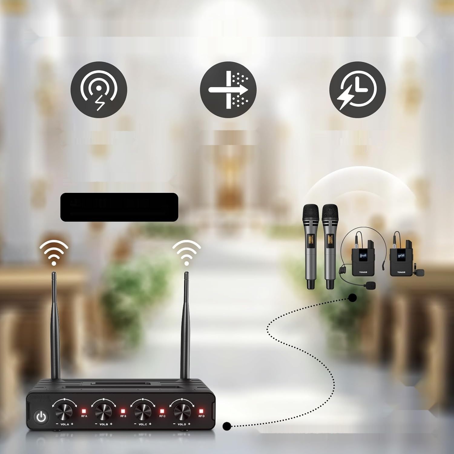 Bezprzewodowy zestaw mikrofonowy TONOR UHF, 60 m zasięg Karaoke TW362