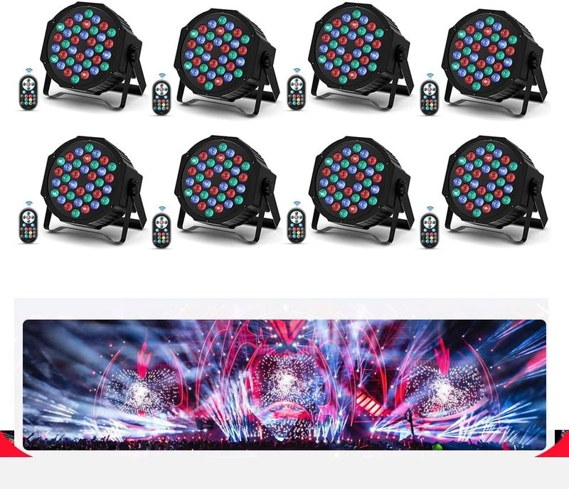 DMX512 LED Par Light, 36 RGB Światło Dyskotekowe Z Pilotem, Zestaw 8 sztuk
