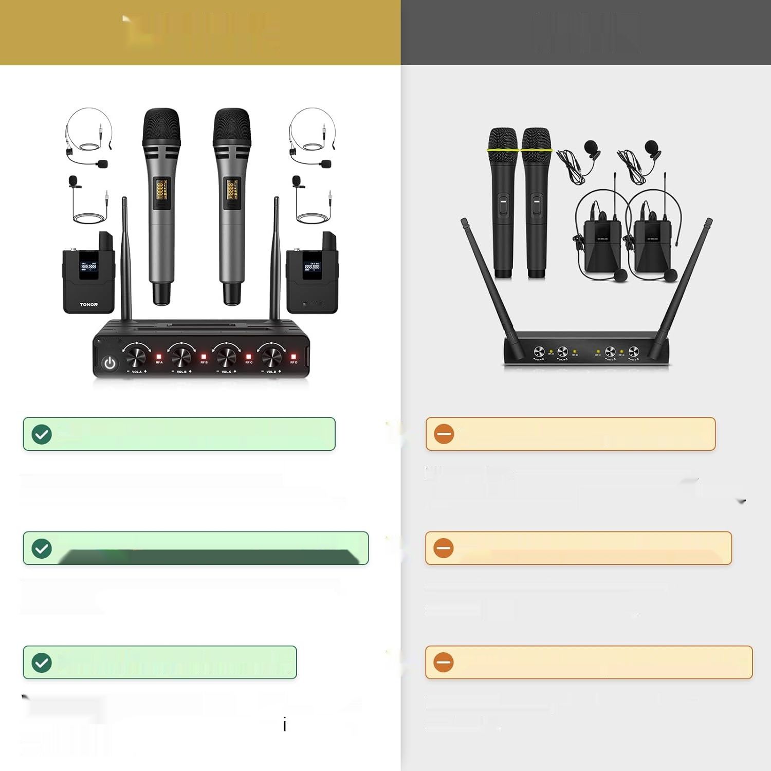 Bezprzewodowy zestaw mikrofonowy TONOR UHF, 60 m zasięg Karaoke TW362