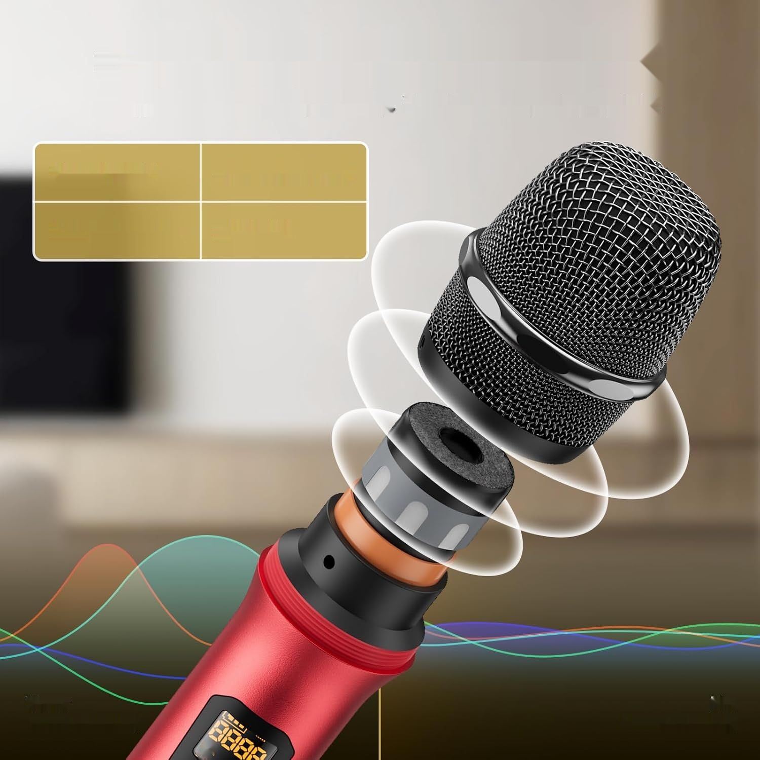 TONOR Mikrofon Bezprzewodowy TW820, Zestaw KTV, 60m, Srebrno-Czerwony