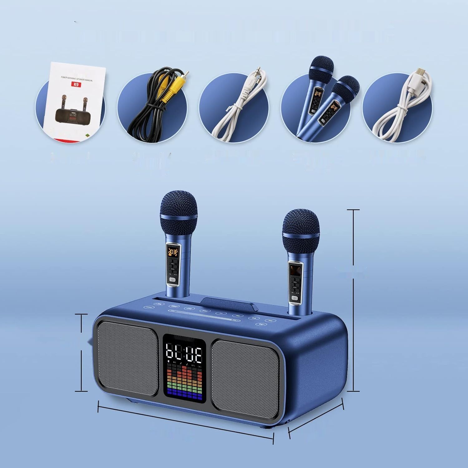 TONOR Maszyna Karaoke K9, przenośny głośnik z 2 mikrofonami UHF, LED.