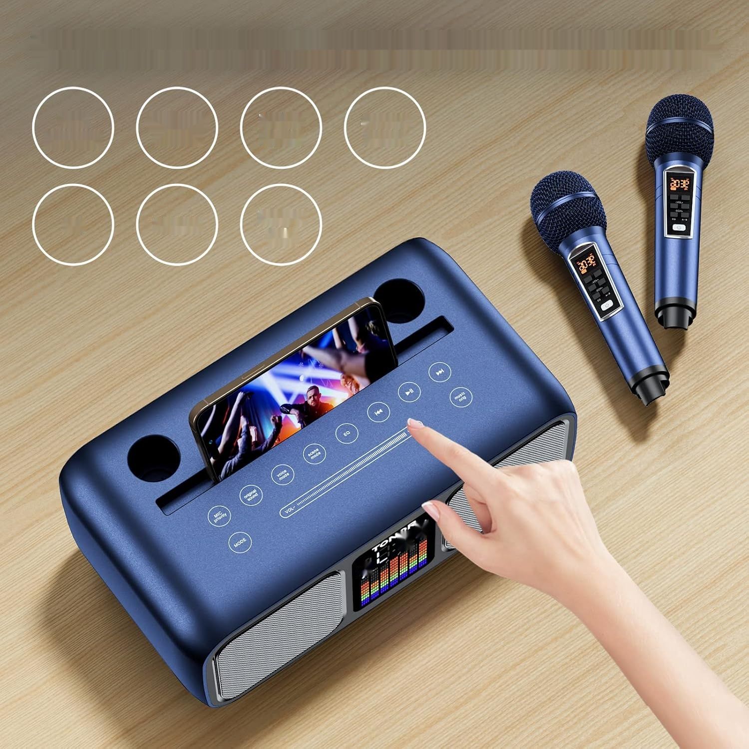 TONOR Maszyna Karaoke K9, przenośny głośnik z 2 mikrofonami UHF, LED.