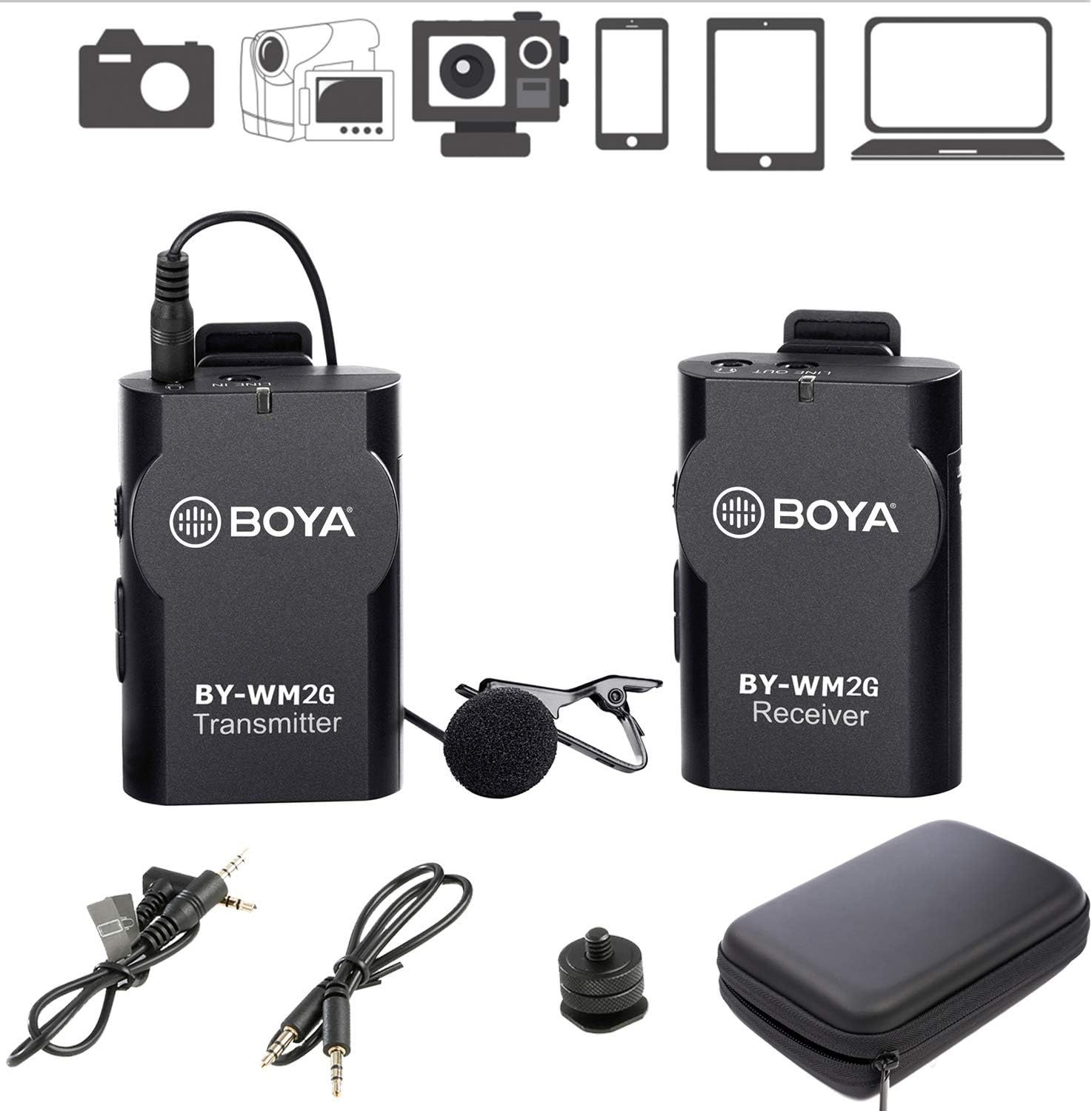 BOYA BY-WM2G bezprzewodowy system mikrofonu lavalier, kompatybilny z tabletem lustrzanki cyfrowej na smartfonie
