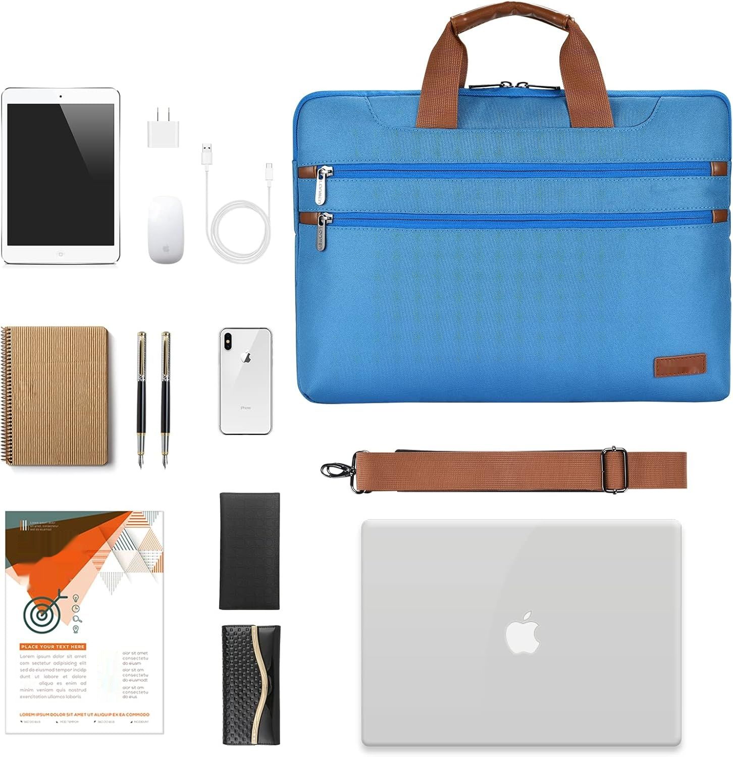 LONMEN Torba na laptop 17,3 cala wodoodporna, z uchwytem i paskiem.