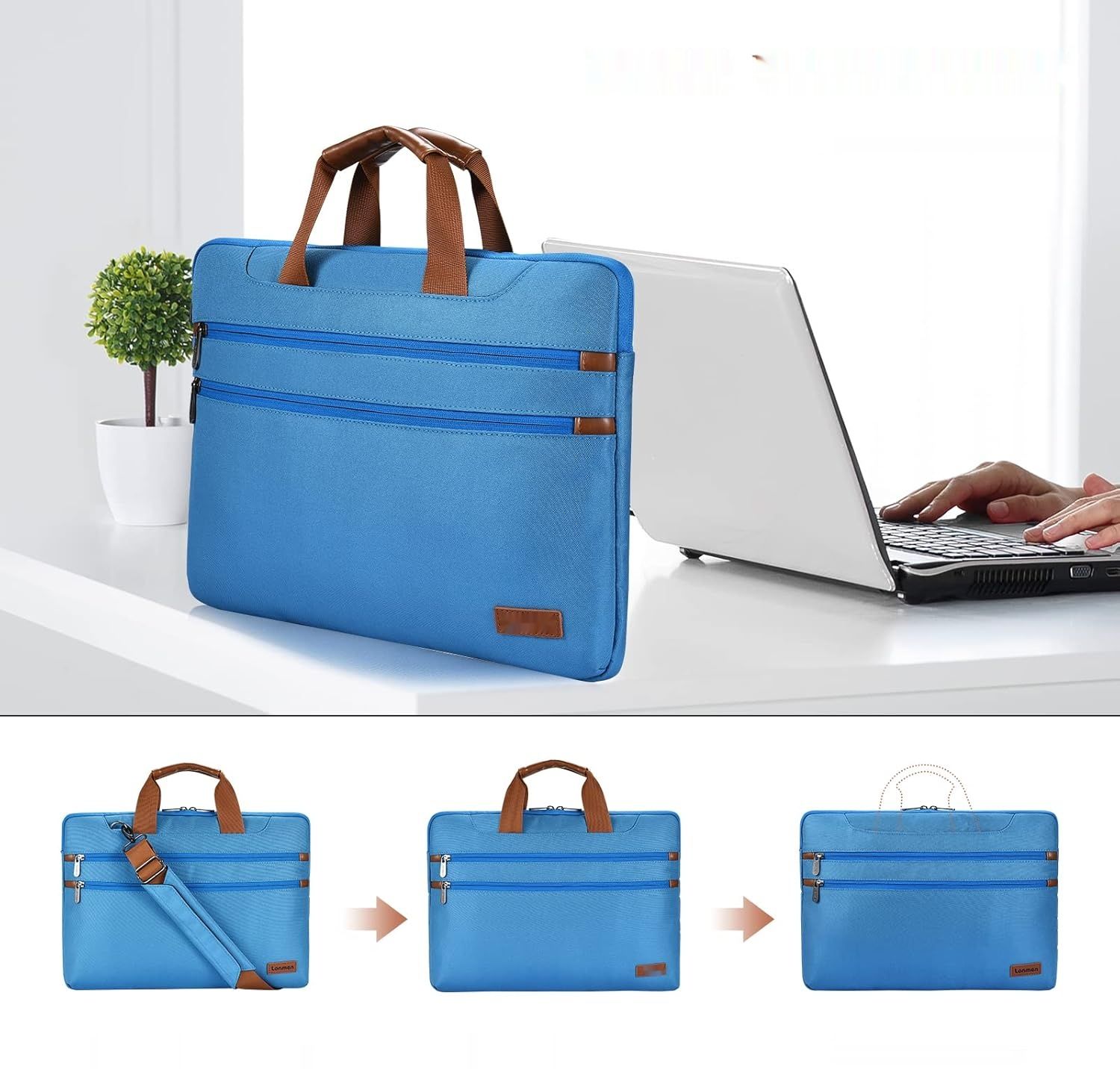 LONMEN Torba na laptop 17,3 cala wodoodporna, z uchwytem i paskiem.