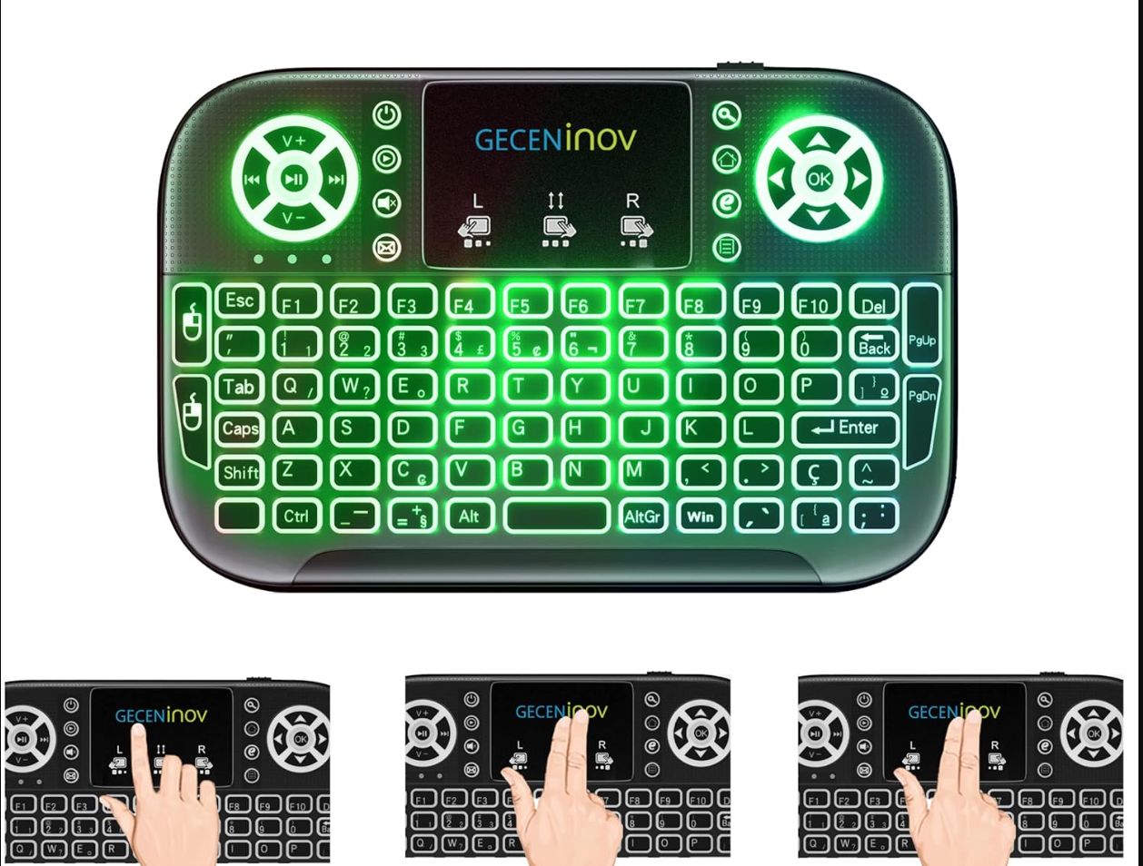 GECENinov Bezprzewodowa klawiatura z touchpadem i kompatybilna z 2,4 GHz bezprzewodowa mała ręczna klawiatura jest kompatybilna z Smart TV, HTPC, PS3 itp.