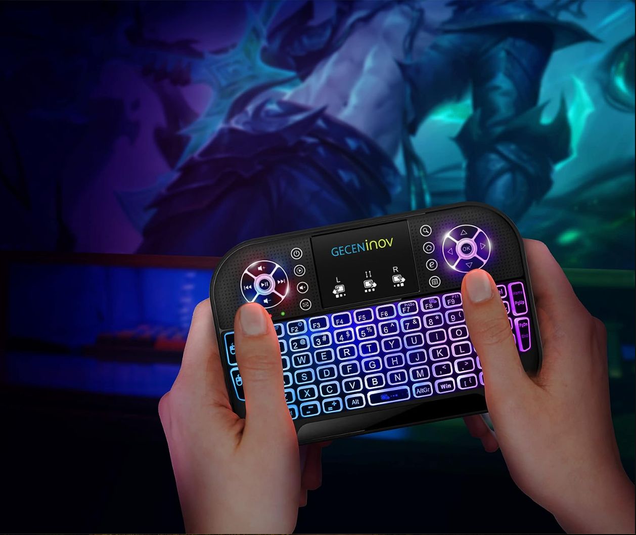 GECENinov Bezprzewodowa klawiatura z touchpadem i kompatybilna z 2,4 GHz bezprzewodowa mała ręczna klawiatura jest kompatybilna z Smart TV, HTPC, PS3 itp.