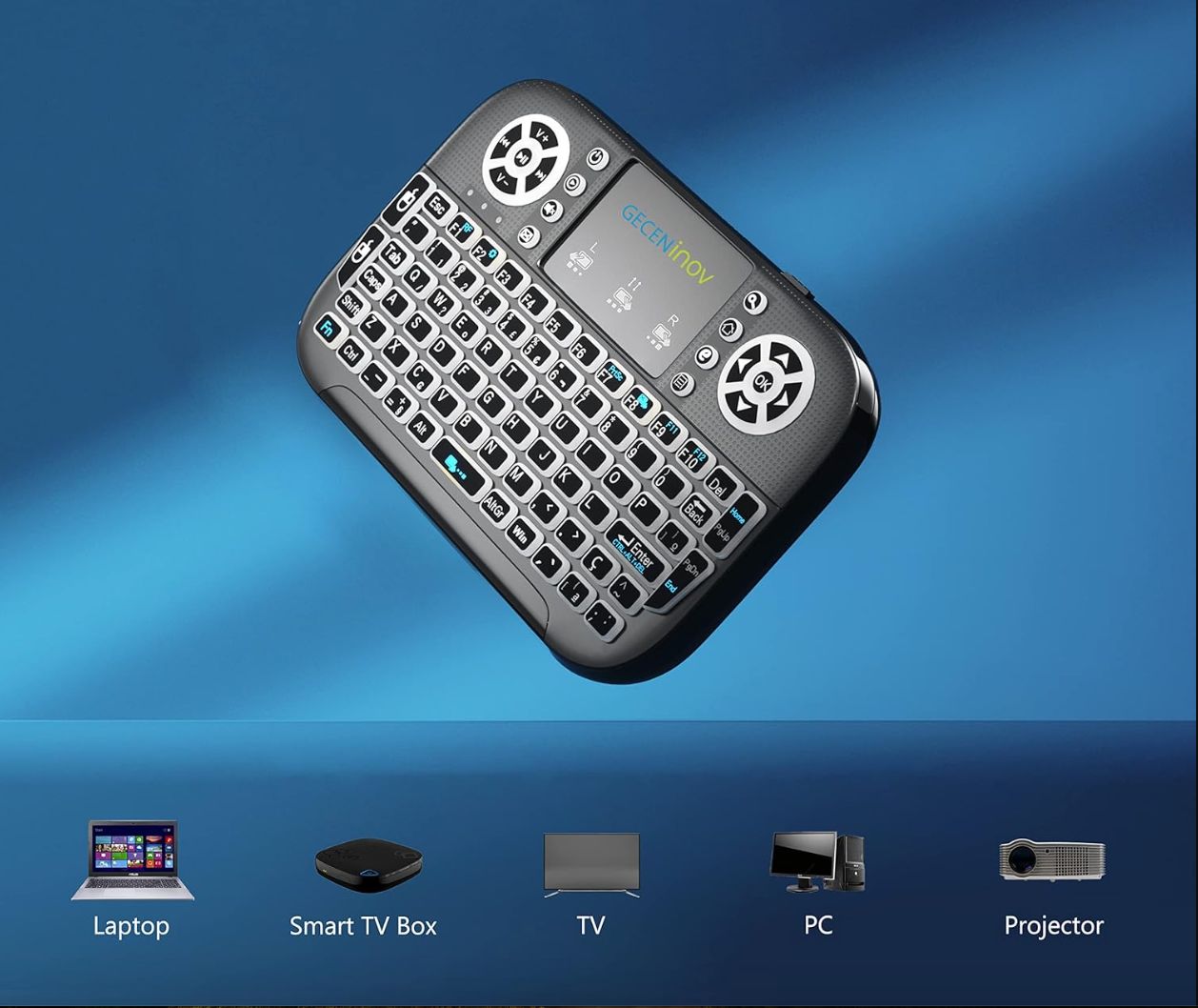 GECENinov Bezprzewodowa klawiatura z touchpadem i kompatybilna z 2,4 GHz bezprzewodowa mała ręczna klawiatura jest kompatybilna z Smart TV, HTPC, PS3 itp.