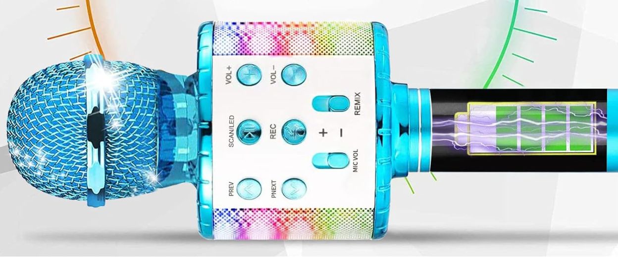 Bezprzewodowy Mikrofon Do Karaoke Bluetooth Ze światłami LED Przenośny Ręczny śpiew Karaoke Głośnik Maszyna Zabawki Prezenty Dla Dzieci Dorośli (Fioletowy, w / 10 Jednorazowych Osłon Mikrofonu)