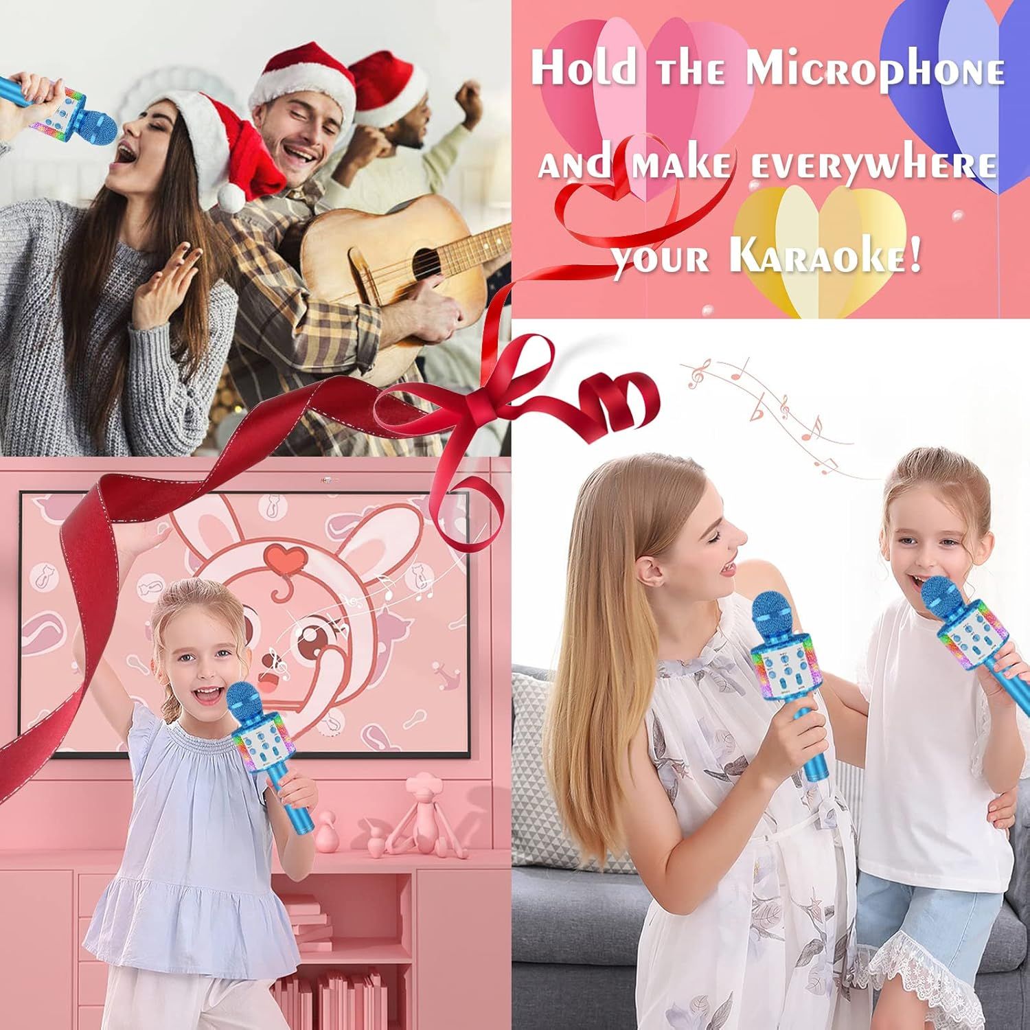 Bezprzewodowy Mikrofon Do Karaoke Bluetooth Ze światłami LED Przenośny Ręczny śpiew Karaoke Głośnik Maszyna Zabawki Prezenty Dla Dzieci Dorośli (Fioletowy, w / 10 Jednorazowych Osłon Mikrofonu)