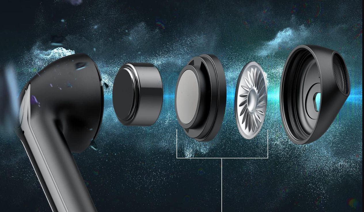 Truefree A1 Bluetooth 5.0 Stereo HiFi IPX4, wbudowane mikrofony, 18 godzin czasu odtwarzania, głębokie basy, USB-C szybkie ładowanie bezprzewodowe słuchawki dla iOS Android