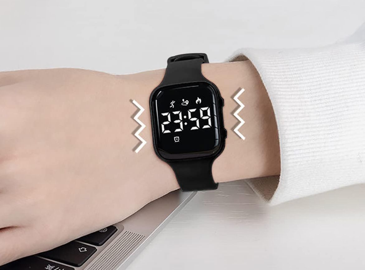 HUYVMAY Fitness Tracker Zzegarek z Krokomierzem, Zegarek Fitness bez Bluetooth/Aplikacji/Telefonu, Wodoszczelny Zegarek Fitness dla Chłopców Dziewcząt Dzieci, Zegarek na Rrękę ze Stoperem, 3 Budziki