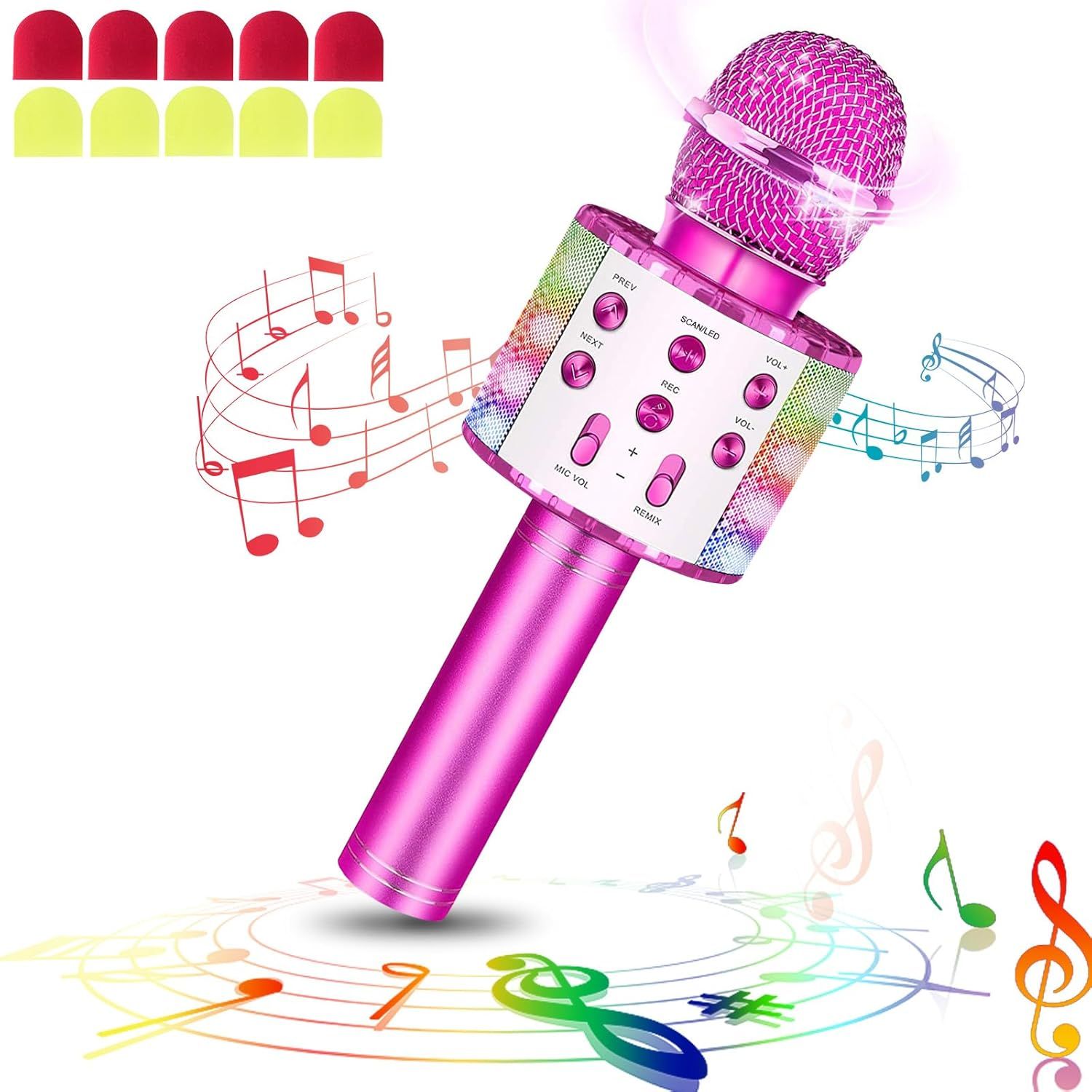 Bezprzewodowy Mikrofon Do Karaoke Bluetooth Ze światłami LED Przenośny Ręczny śpiew Karaoke Głośnik Maszyna Zabawki Prezenty Dla Dzieci Dorośli (Fioletowy, w / 10 Jednorazowych Osłon Mikrofonu)