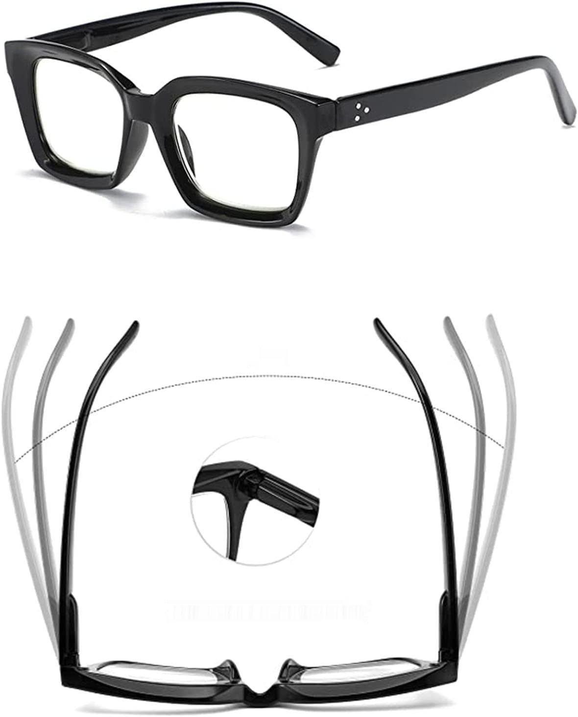 Hubeye Zestaw 2 okularów do czytania, duże czarne, z filtrem światła niebieskiego +1.5