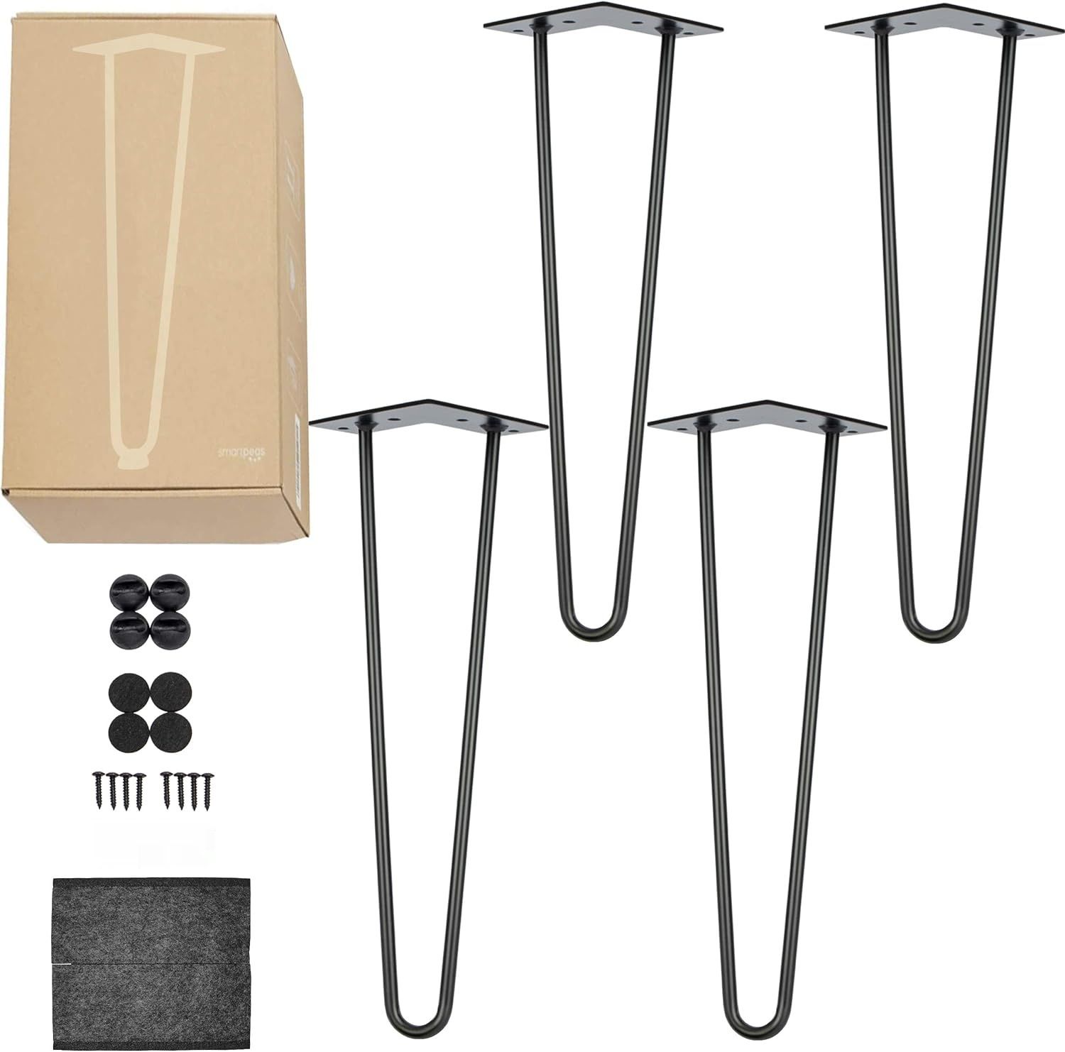 smartpeas 4X Nogi do stołu - stal nierdzewna, czarne, 41 cm, ochrona podłogi