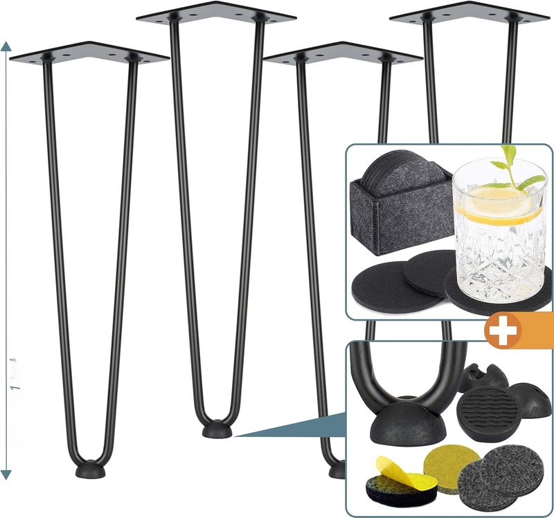 smartpeas 4X Nogi do stołu - stal nierdzewna, czarne, 41 cm, ochrona podłogi