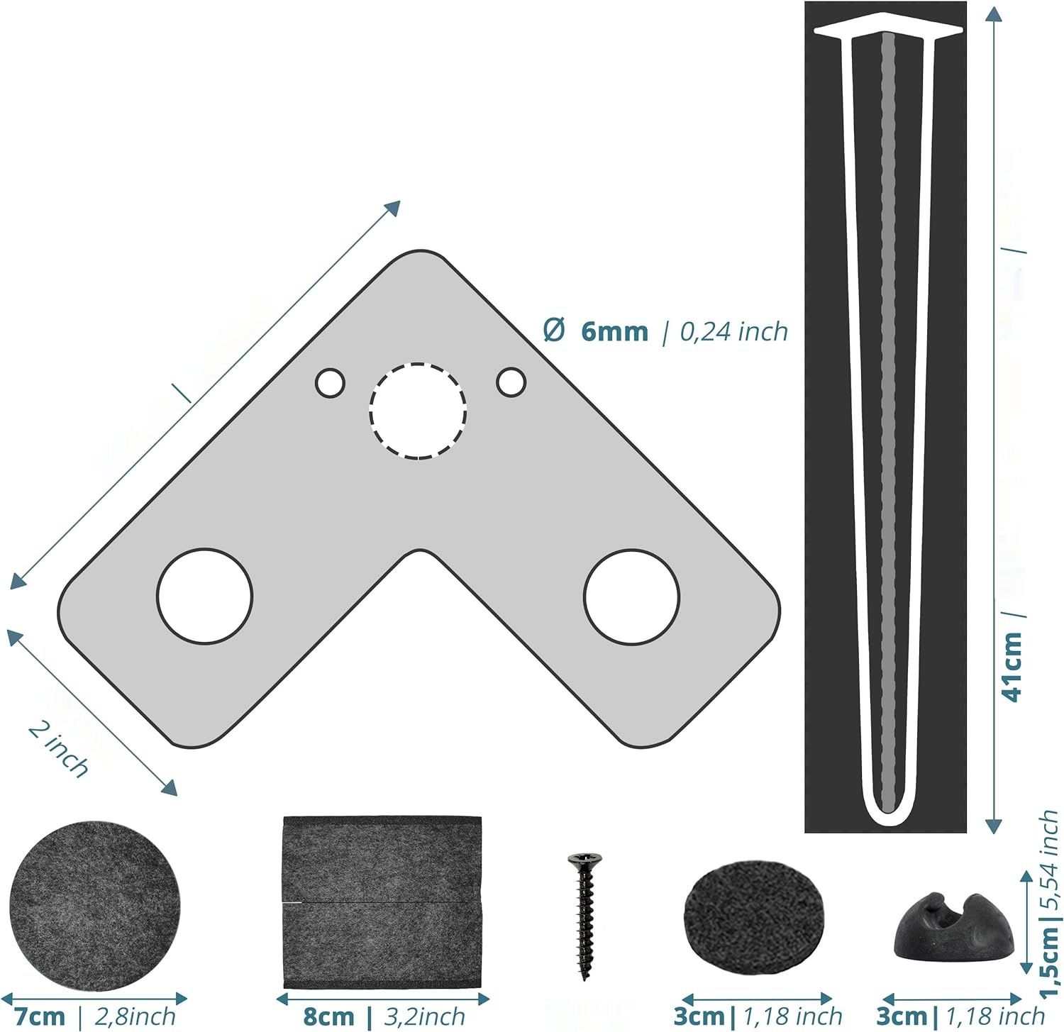 smartpeas 4X Nogi do stołu - stal nierdzewna, czarne, 41 cm, ochrona podłogi