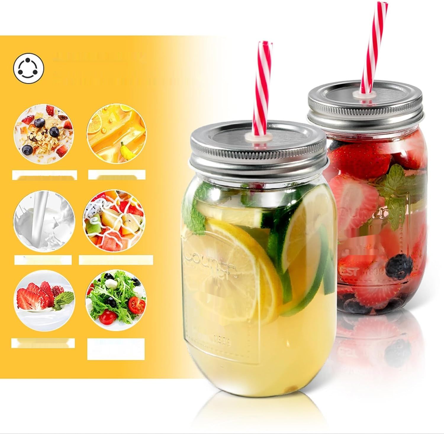 MASTERTOP 6 szklanek z pokrywką i słomką, 500 ml, hermetyczne