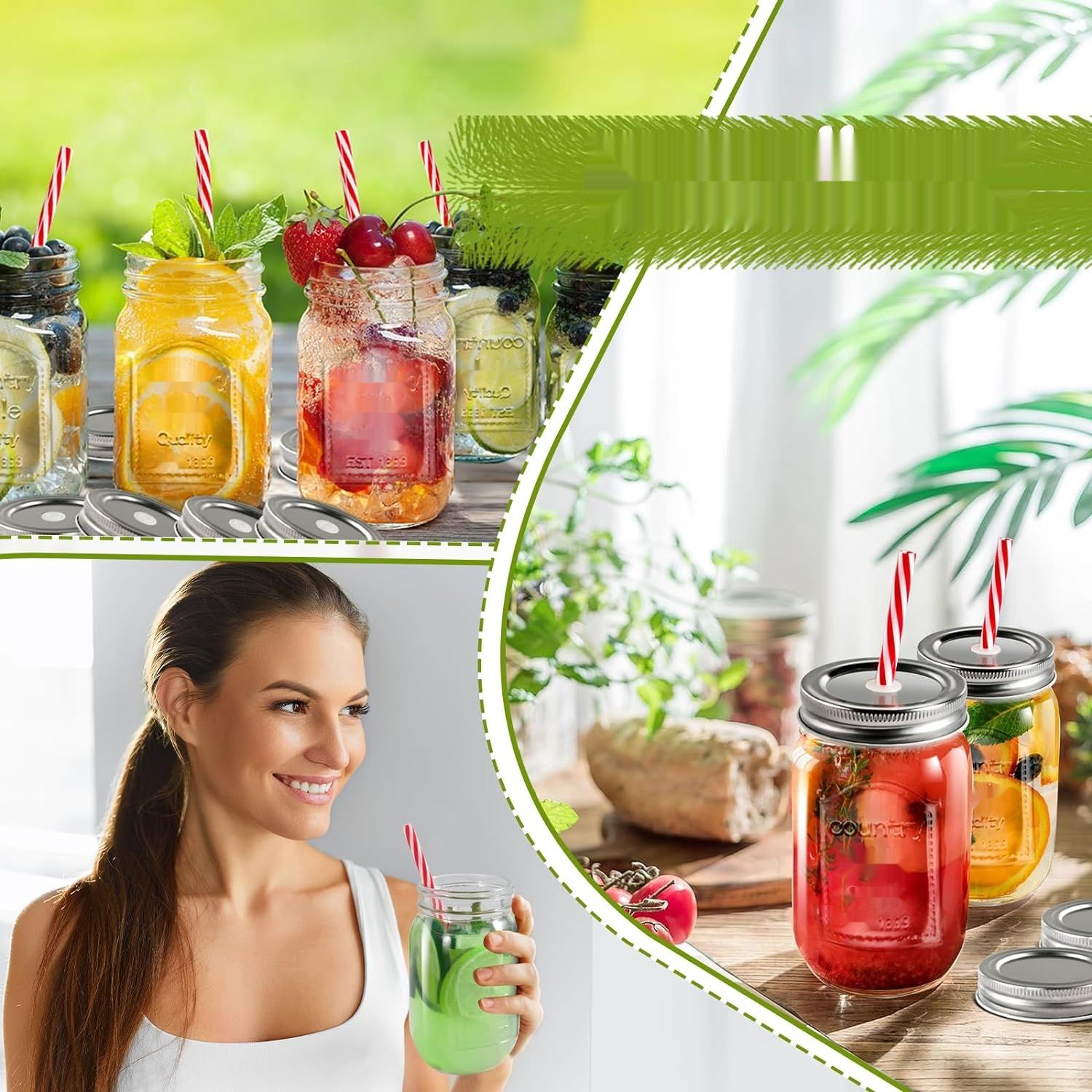 MASTERTOP 6 szklanek z pokrywką i słomką, 500 ml, hermetyczne