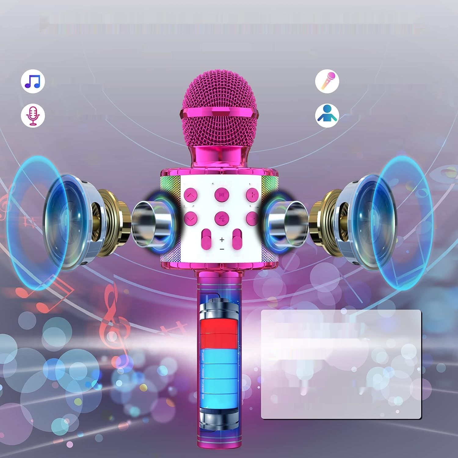 Wowstar Bluetooth Mikrofon Karaoke z LED i Głośnikiem, Nagrywanie Dźwięku