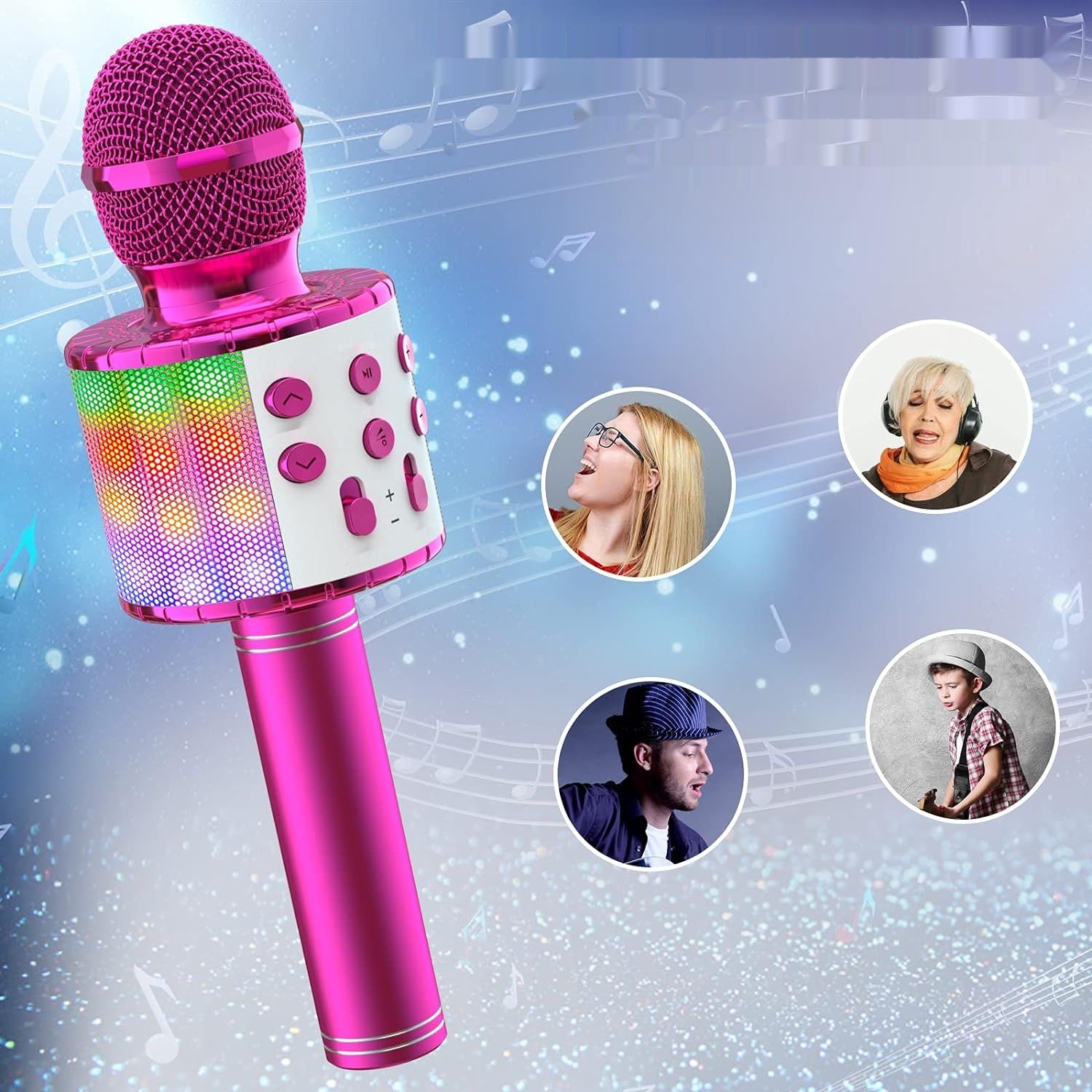 Wowstar Bluetooth Mikrofon Karaoke z LED i Głośnikiem, Nagrywanie Dźwięku