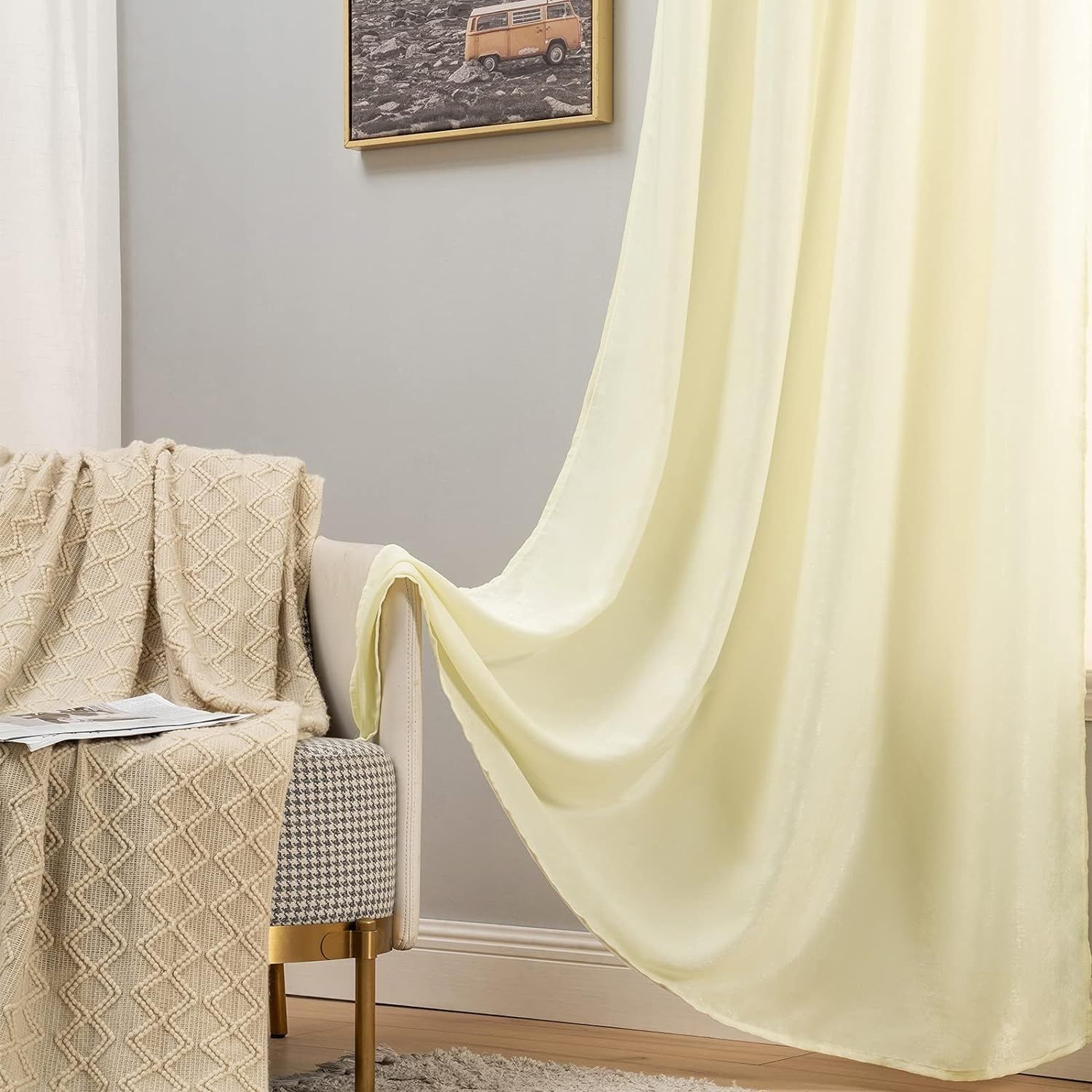 MIULEE Półprzezroczysta Zasłona z Przelotkami, Zestaw 2 Zasłon, H 215 x W 140 cm