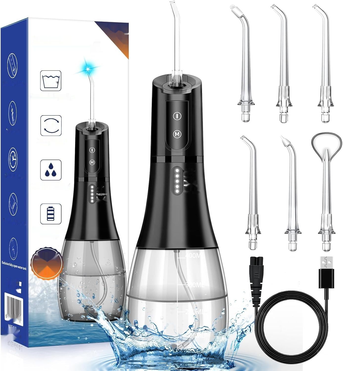 Irygator do jamy ustnej 6 dysz, 5 trybów (GŁĘBOKA CZERŃ-178B)