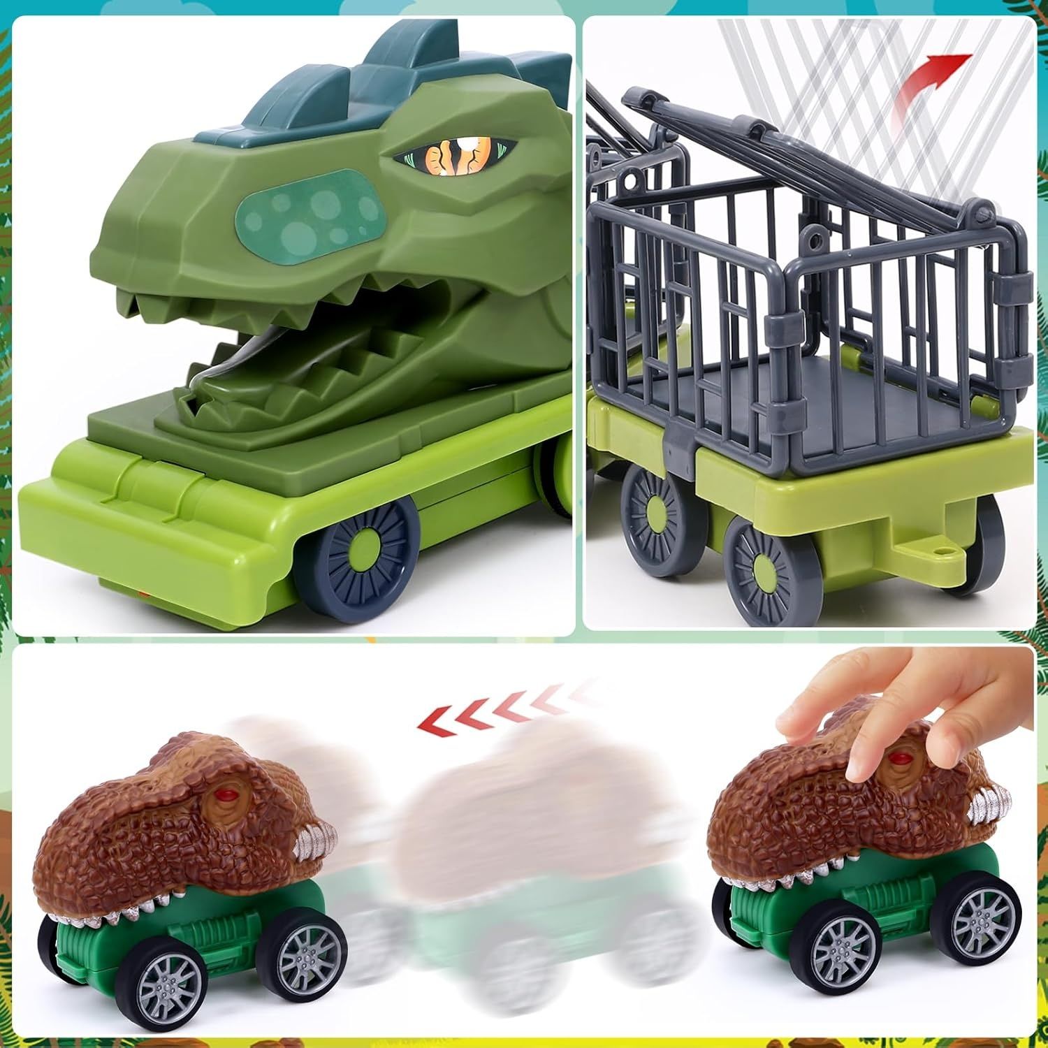 vamei Zabawka transportowa dla dinozaurów, samochodowa, z domem, mata do zabawy