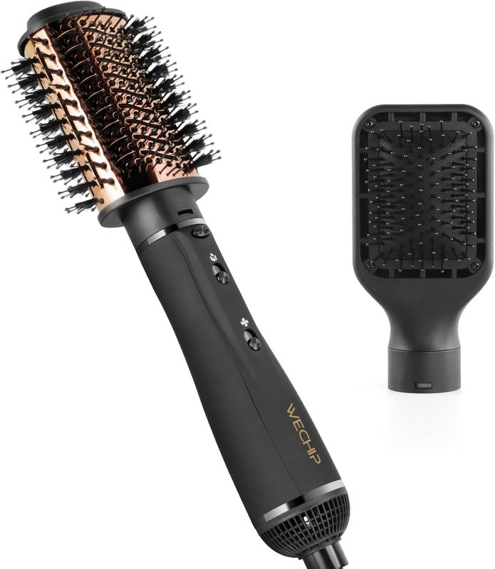 WeChip Gorąca Szczotka Suszarka do Włosów z 2 Nakładkami, Złota