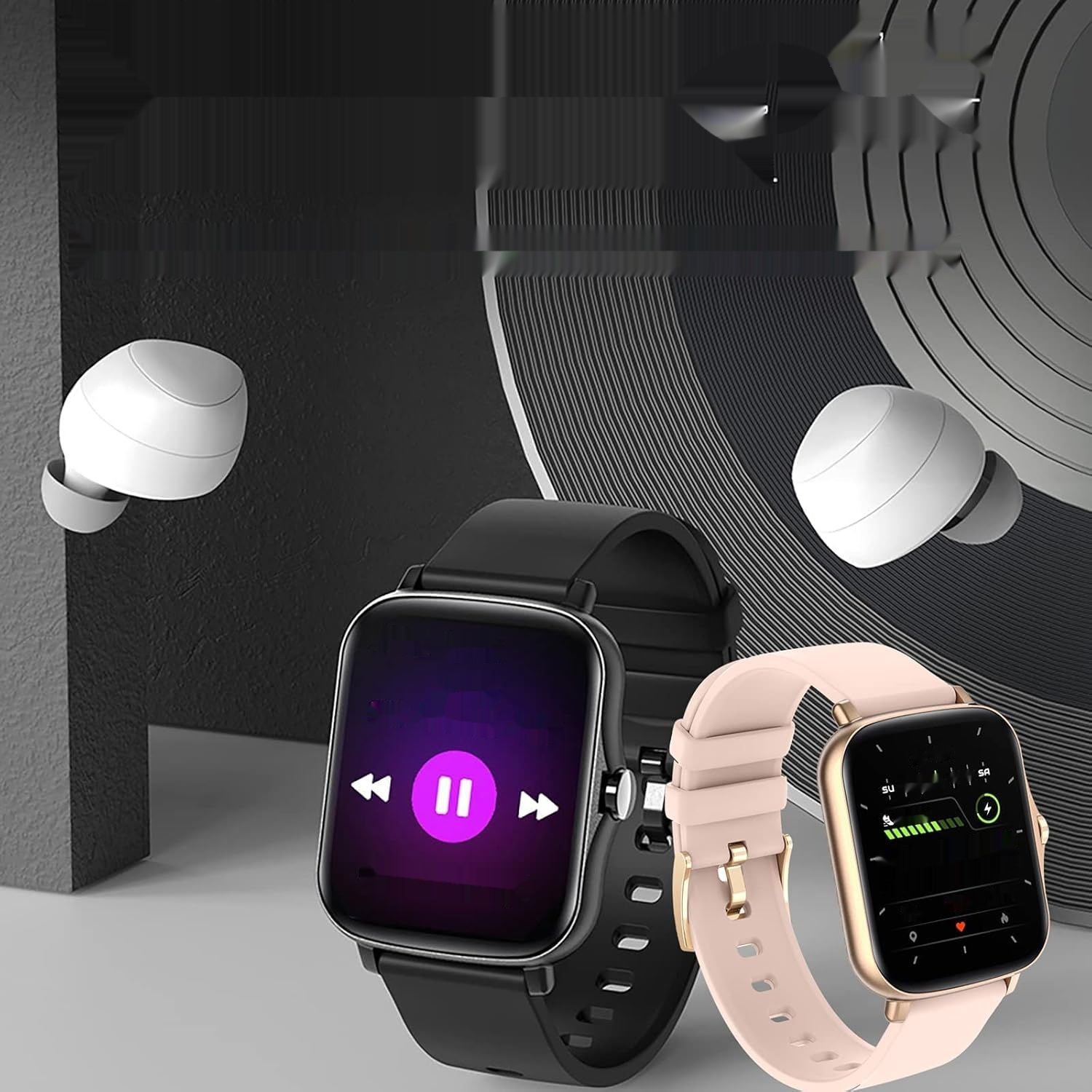 Smartwatch mit Lautsprecher, 1.7&quot; Touchscreen, Bluetooth, Musik, WhatsApp, Fitness-Tracker, Pulsuhr, Sportuhr.