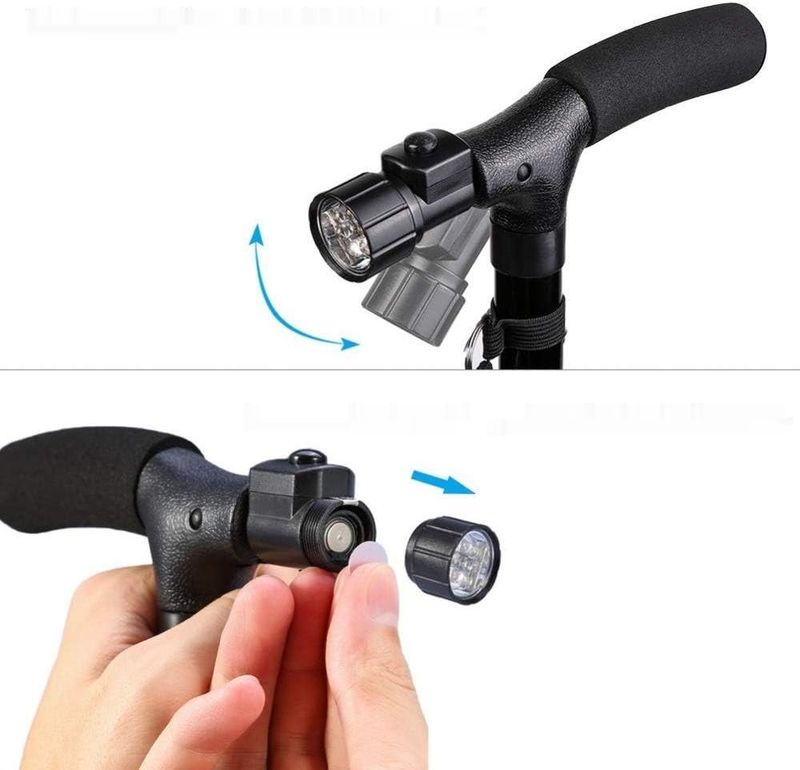 Składana laska z LED, lekka, regulowana, z uchwytem na dwie ręce, 5 poziomów.