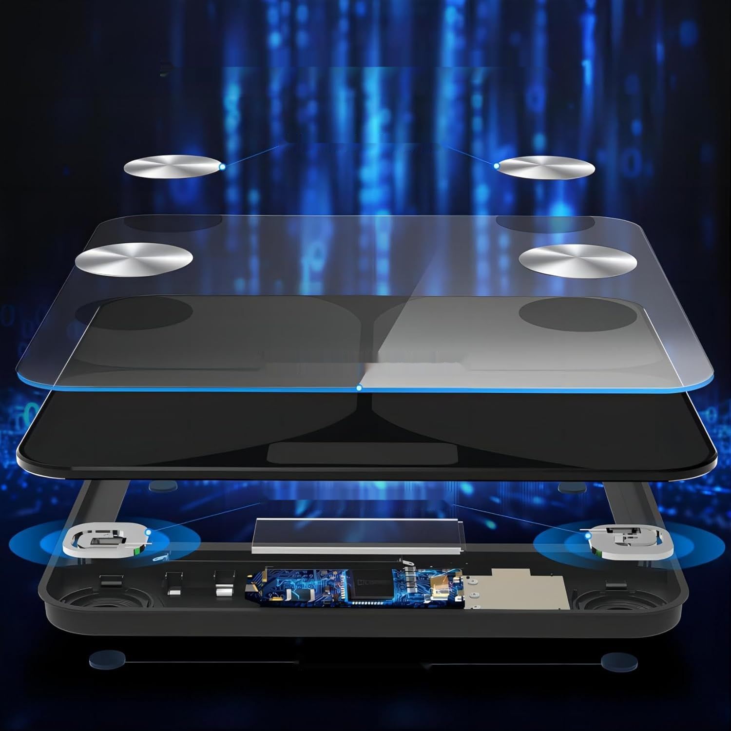 Waga osobista cyfrowa z aplikacją, Bluetooth, pomiar tkanki tłuszczowej, BMI.