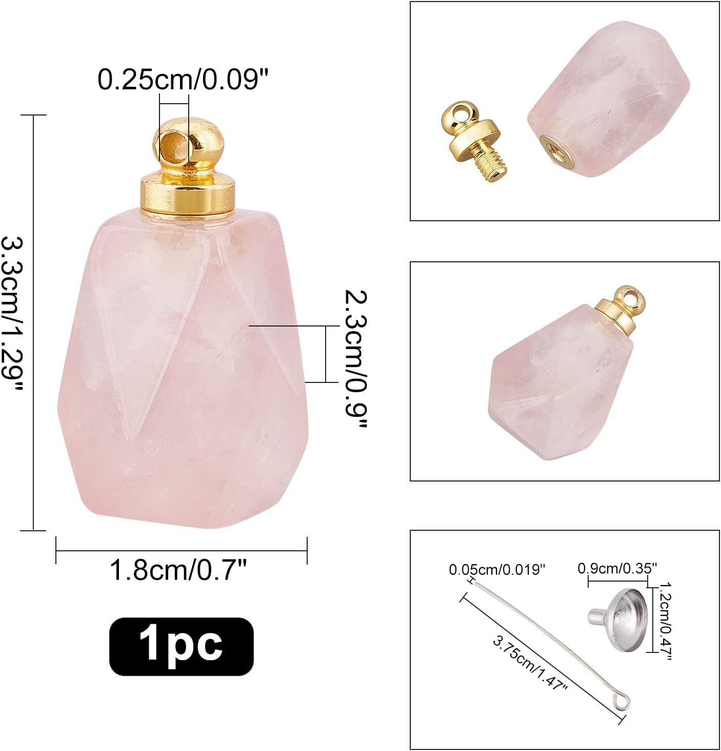 nbeads Naszyjnik z Zawieszką, Flakonik Perfum z Różowego Kwarcu
