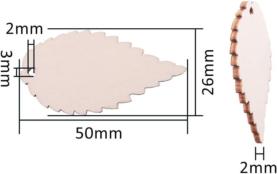 nbeads 100 sztuk drewnianych zawieszek w kształcie liści, 50x26x2mm