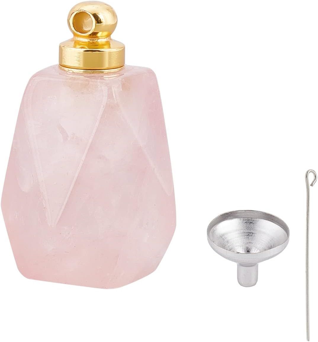 nbeads Naszyjnik z Zawieszką, Flakonik Perfum z Różowego Kwarcu