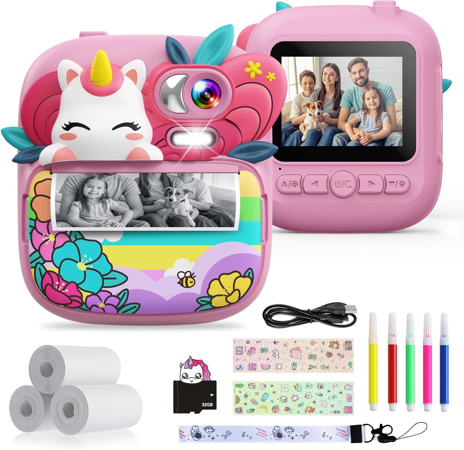 TIATUA Dziecięcy Aparat Natychmiastowy, 1080P, 2.4&quot;, Karta 32G, 3 Rolki Papieru