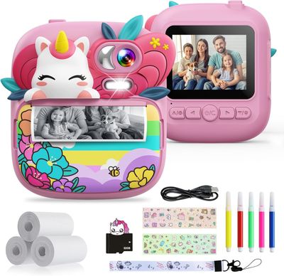 TIATUA Dziecięcy Aparat Natychmiastowy, 1080P, 2.4&quot;, Karta 32G, 3 Rolki Papieru