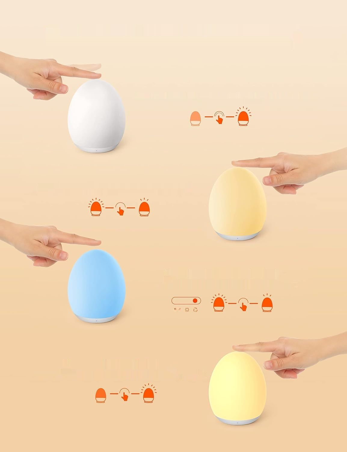 Sympa Lampka nocna dla dzieci, ściemnianie, 8 kolorów, timer 1H, hak, USB-C