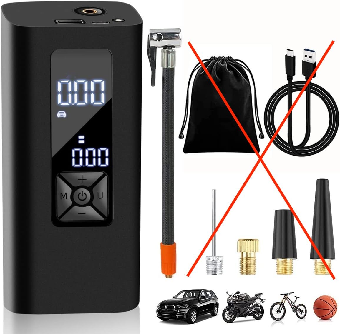 Pompka Rowerowa 8000mAh, USB-C, Power Bank, 150PSI do Samochodów, Rowerów