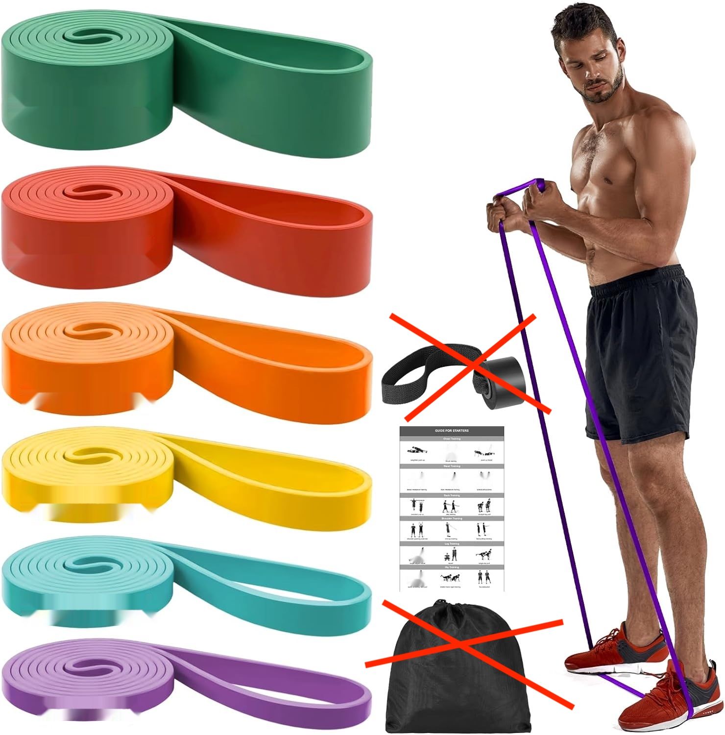 Zacro Resistance Bands, Zestaw Taśm Oporowych z Kotwicą do Drzwi.