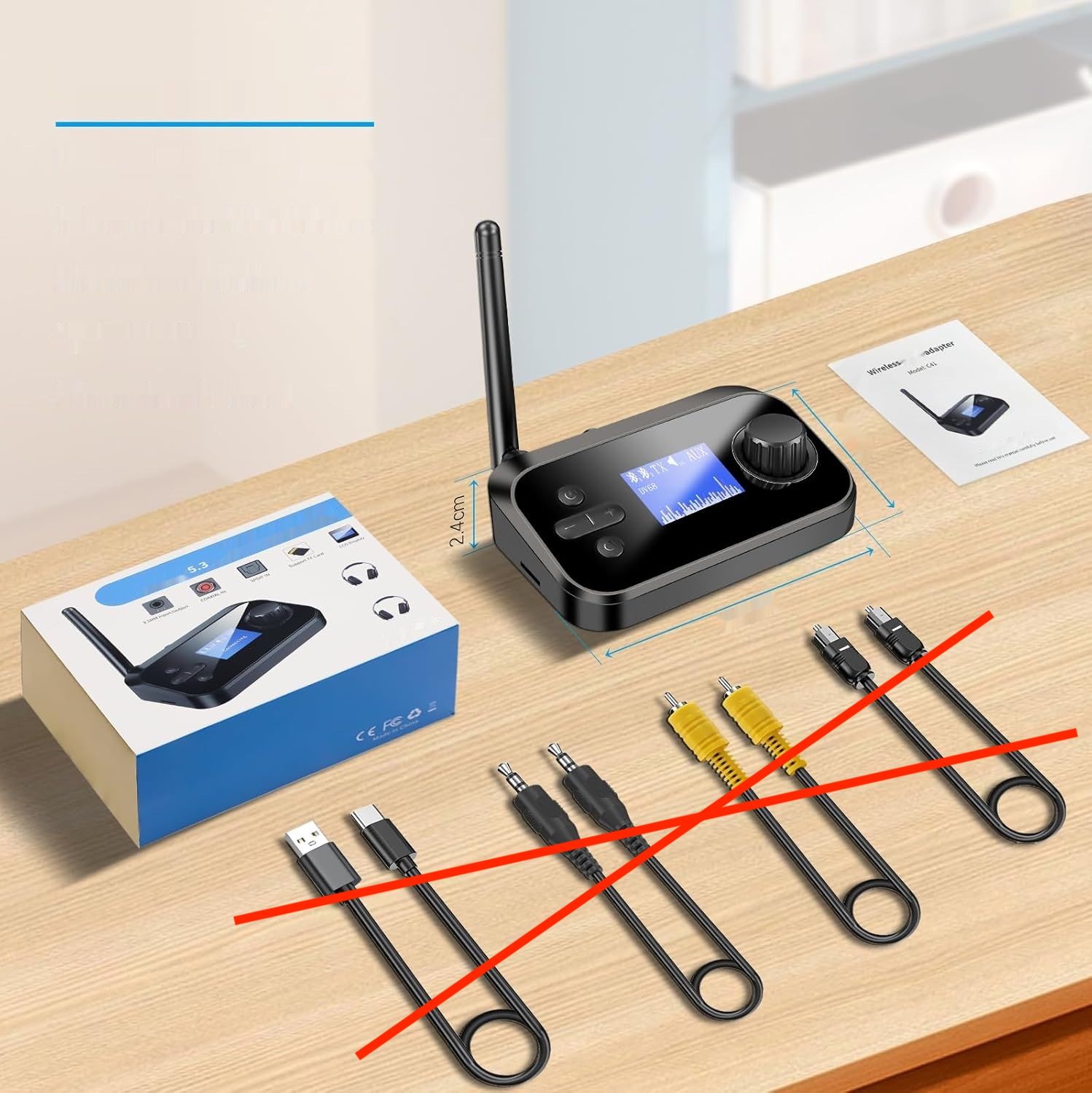 RUIZHI Bluetooth 5.3 2-w-1 Transmiter, niskie opóźnienia, 3.5mm AUX.