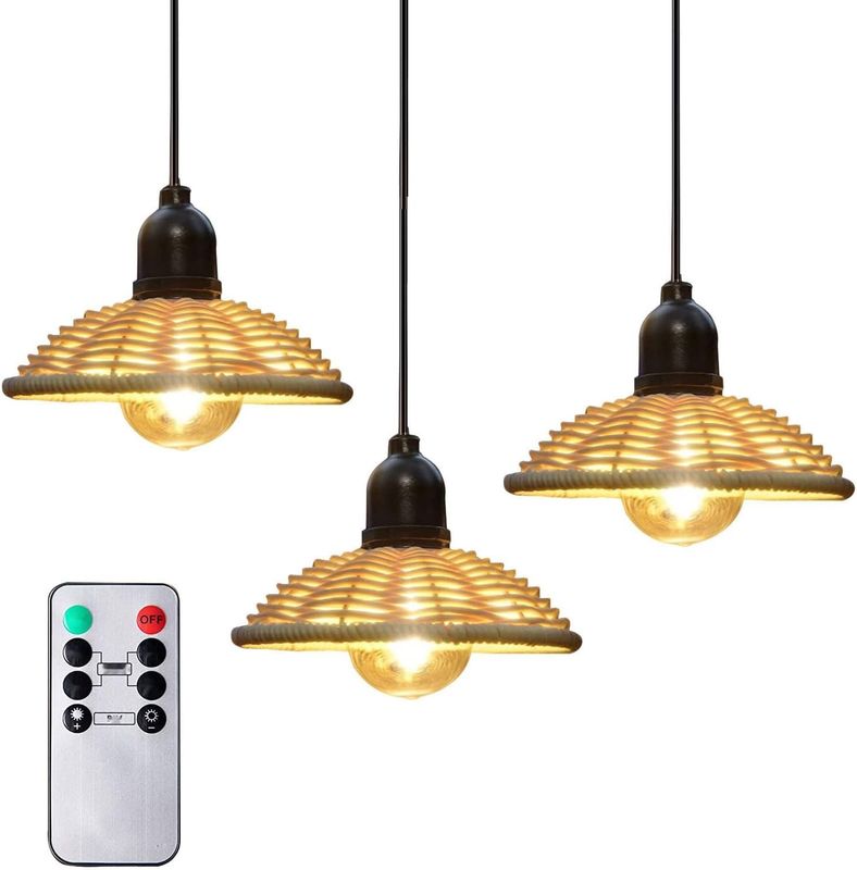 3-częściowa lampa boho, rattan, IP44, 17,5 cm, z pilotem, na baterie.