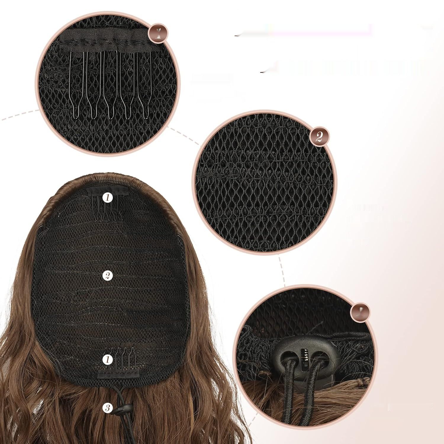 FESHFEN Długa Kucykowa Dodatka, Falista, 65 cm, Miodowy Blond-Jasny Brąz