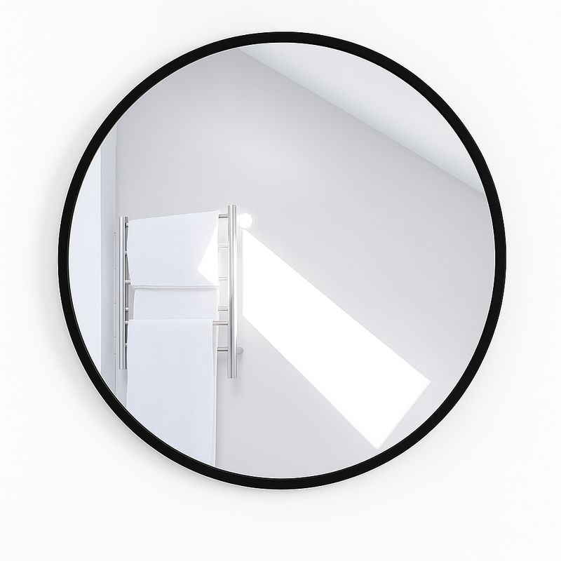 Okrągłe lustro ścienne HD z metalową ramą do łazienek i salonu.