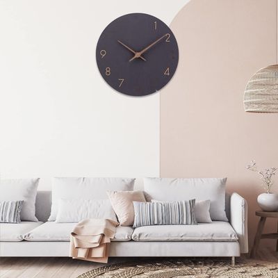 ACCSHINE MDF Drewniany Zegar Ścienny 30 cm, Cichy, Czarny.