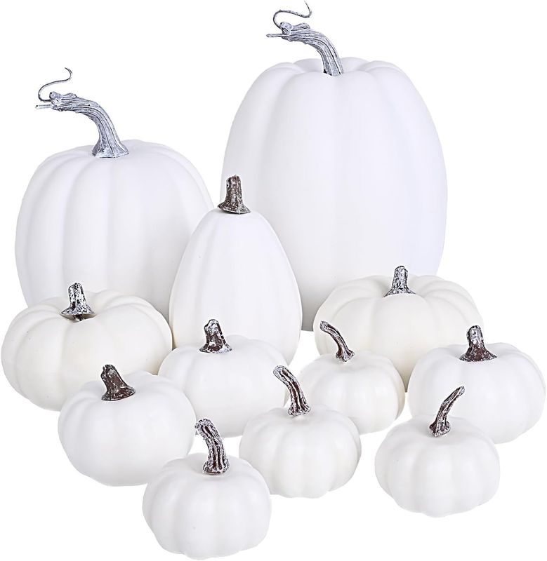 Cymax Zestaw 12 Sztucznych Dyni, Różne Rozmiary, Biała